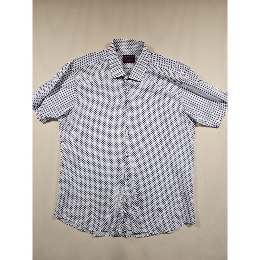 Jared Lang Men's Short Sleeve Button Down Shirt White Blue Geometric Print
